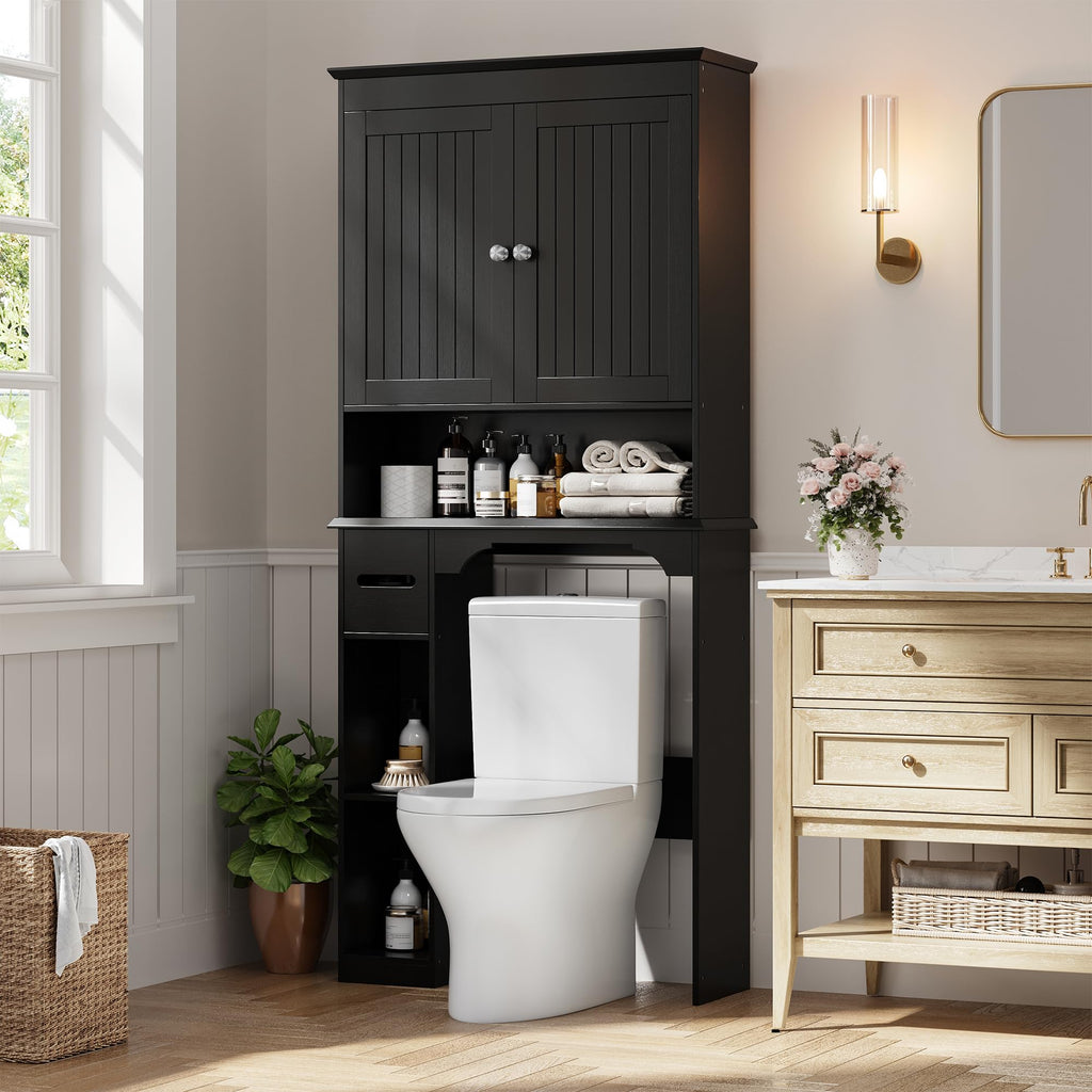 30" Over Toilet Storage Cabinet with Toilet Paper Box, Black G3287