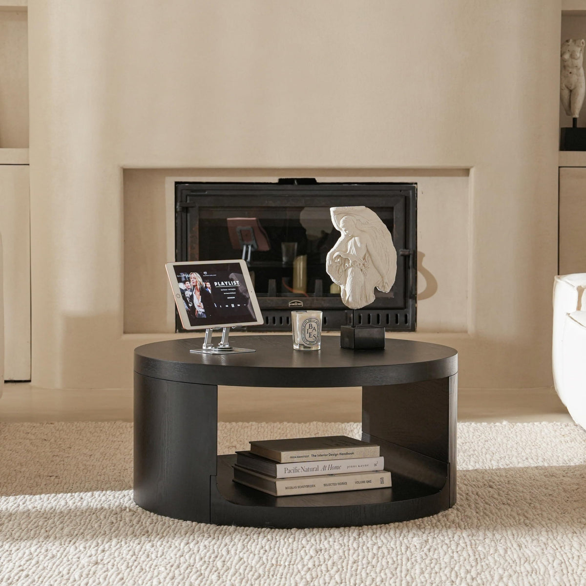 Black Round Coffee Table with Storage I103510