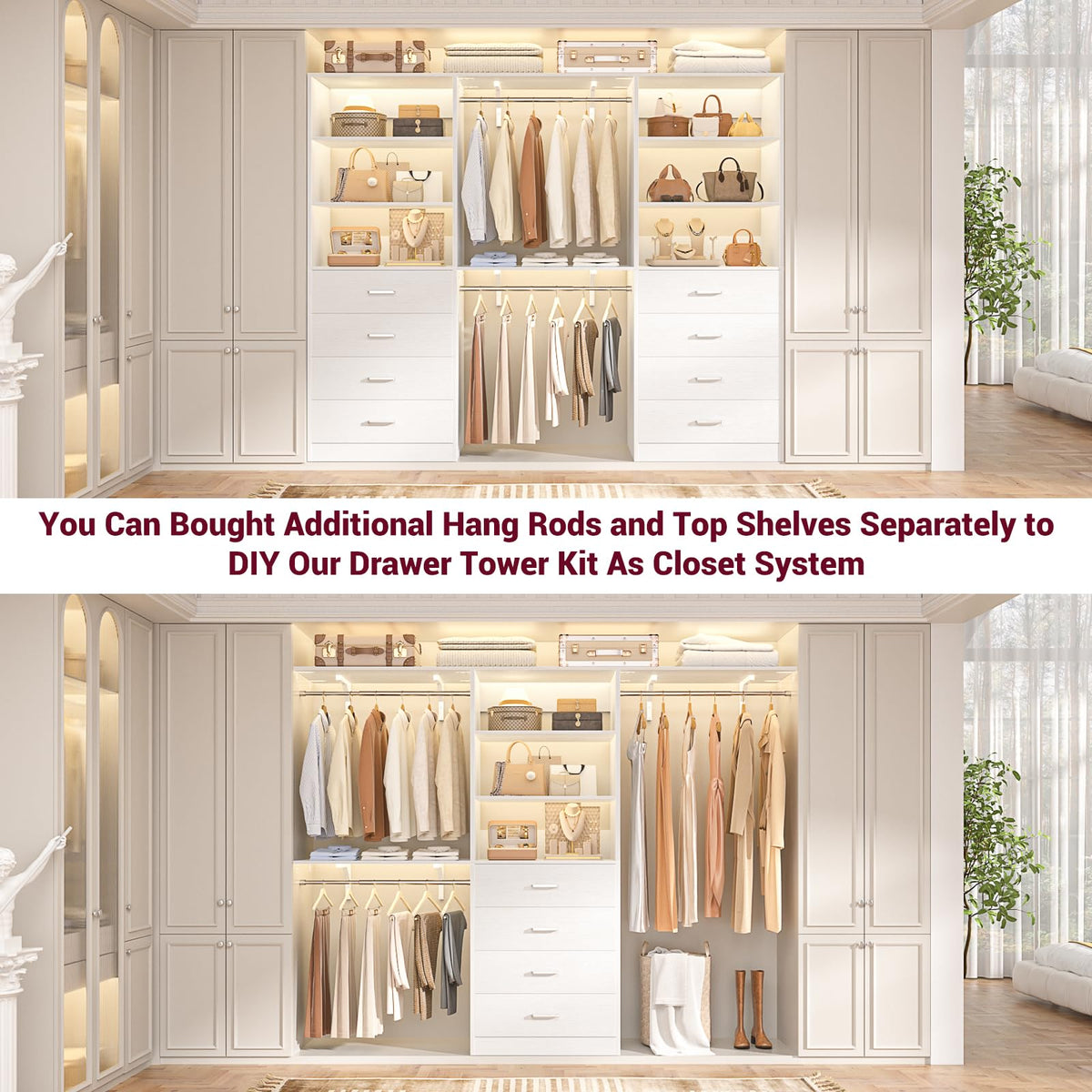 White Wood Closet Organizer System V837