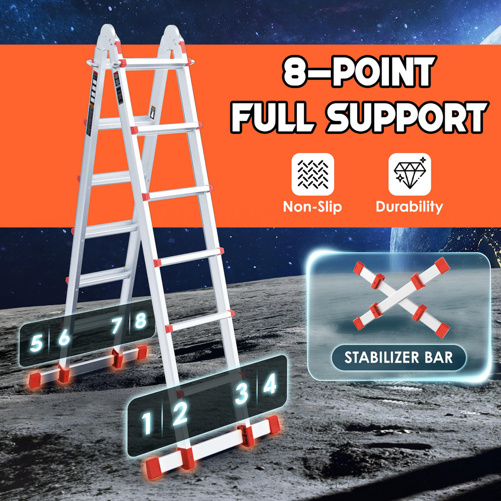 Telescoping Ladder, 22.5 Ft A Frame Anti-Slip Multi Position F513