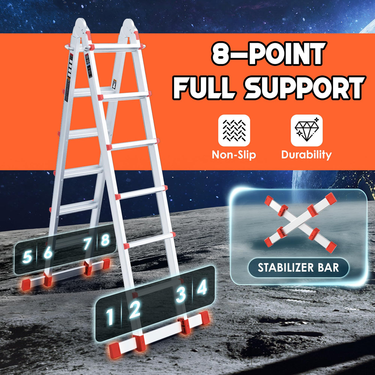 Telescoping Ladder, 22.5 Ft A Frame Anti-Slip Multi Position F513