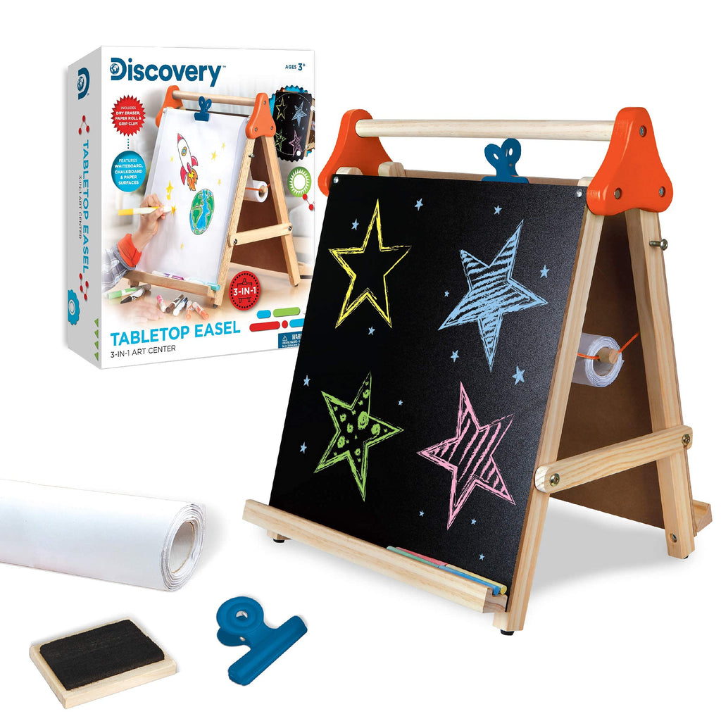 3-in-1 Tabletop Dry Erase Chalkboard Art Easel with Paper Roll P389