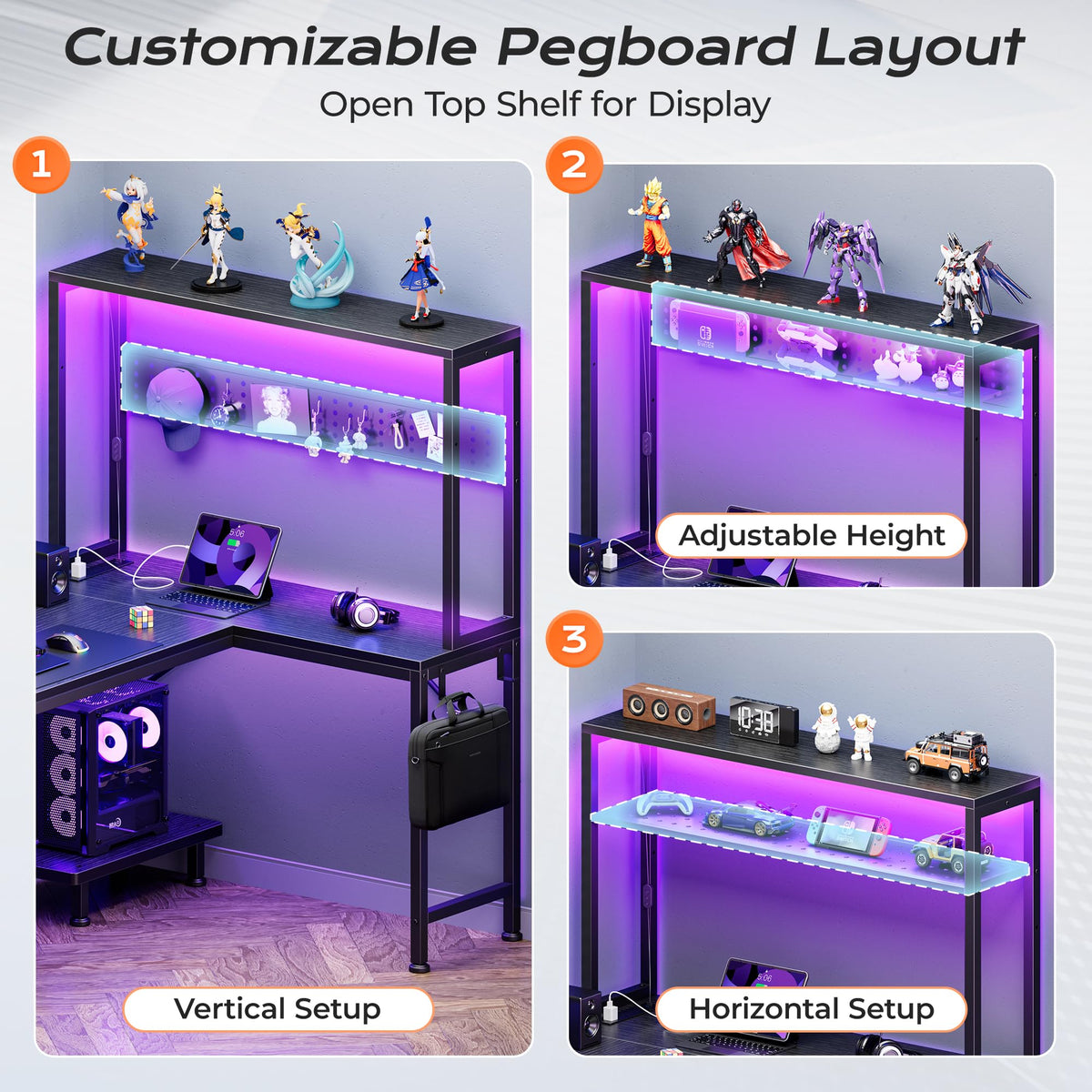L Shaped Gaming Desk with LED Lights & Power Outlets X761799