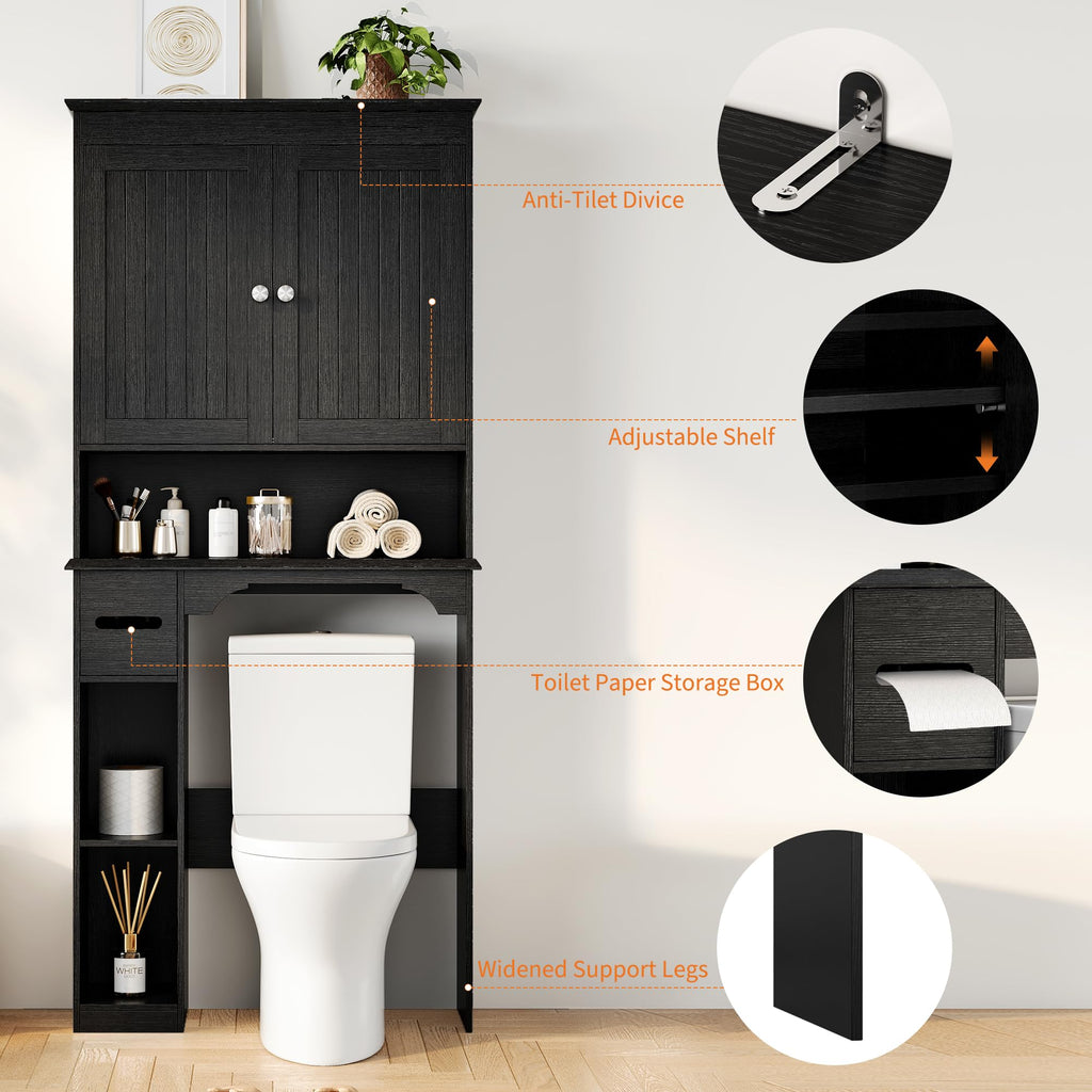 30" Over Toilet Storage Cabinet with Toilet Paper Box, Black G3287