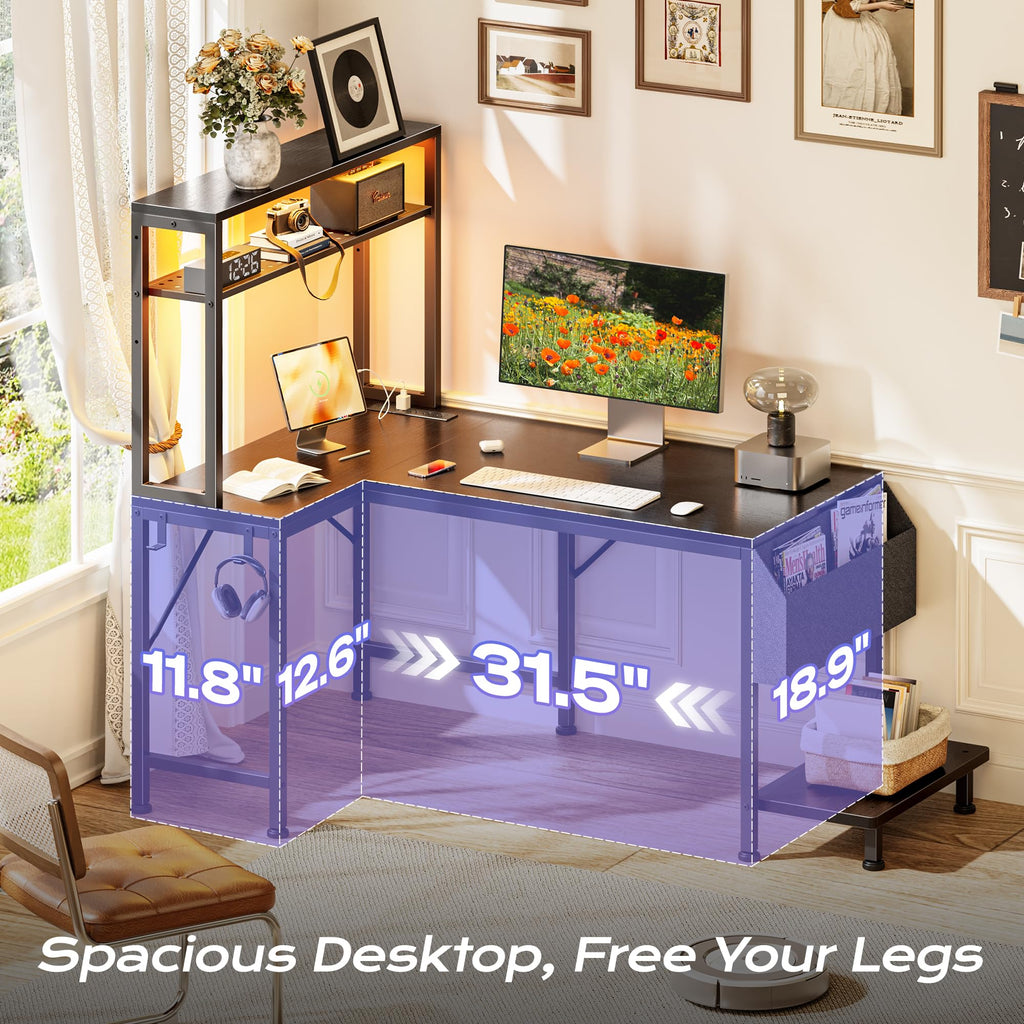 L Shaped Gaming Desk with LED Lights & Power Outlets X761799