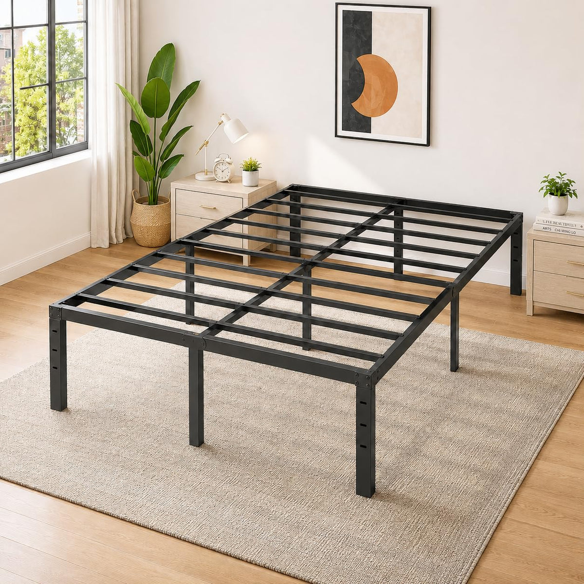14 Inch Queen Metal Platform Bed Frame with Underbed Storage P2389