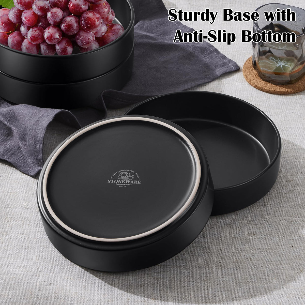Black Ceramic Pasta Bowls Set of 4 G791
