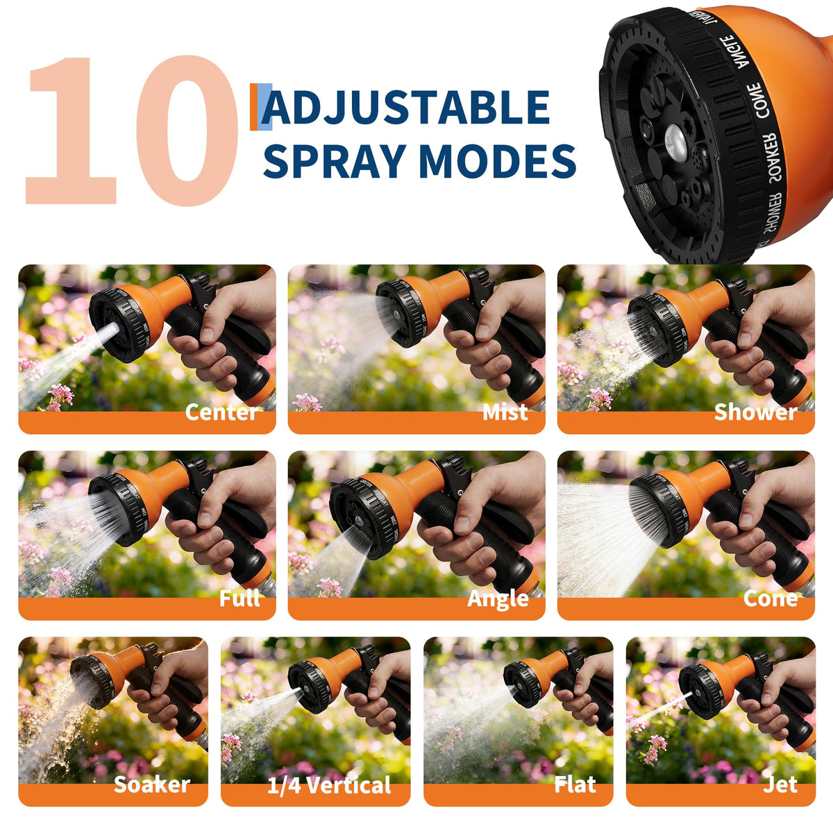 1/2 Inch x 50 ft Wall Mounted Garden Hose Reel with 10 Patterns Nozzle J57356