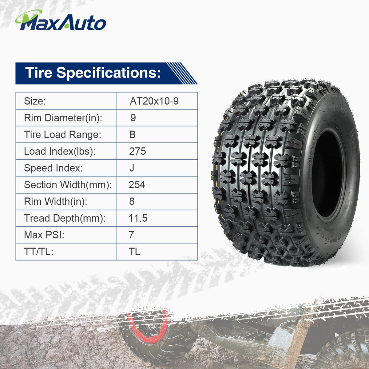 Set of 4 Sport ATV Tires 22x7-10 Front & 20x10-9 Rear 4PR Y26773