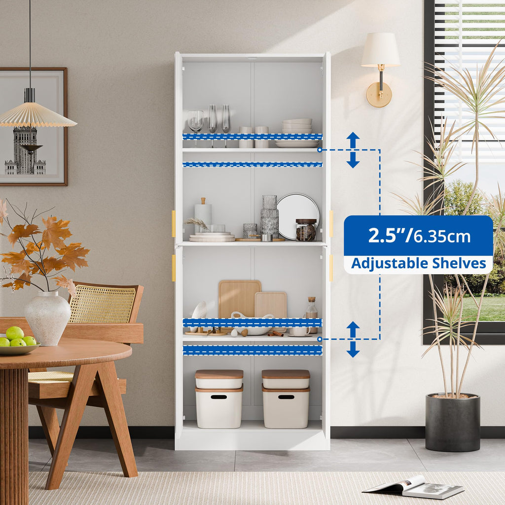 White Wood Storage Cabinet with Doors and Shelves J200