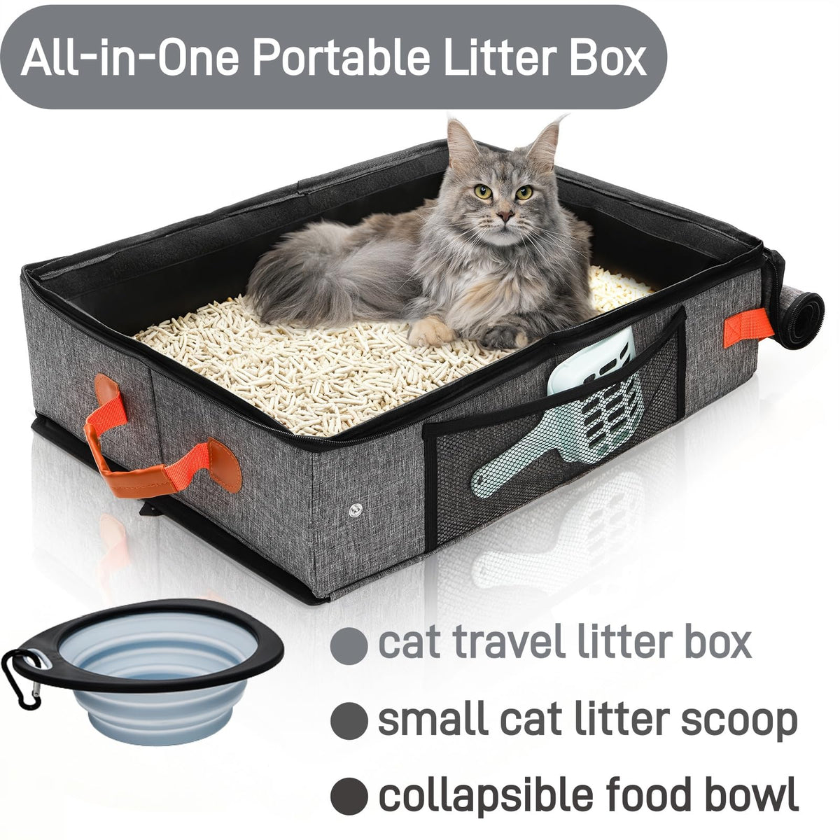 Portable Foldable Cat Litter Box with Lid & Scoop & Bowl G1734