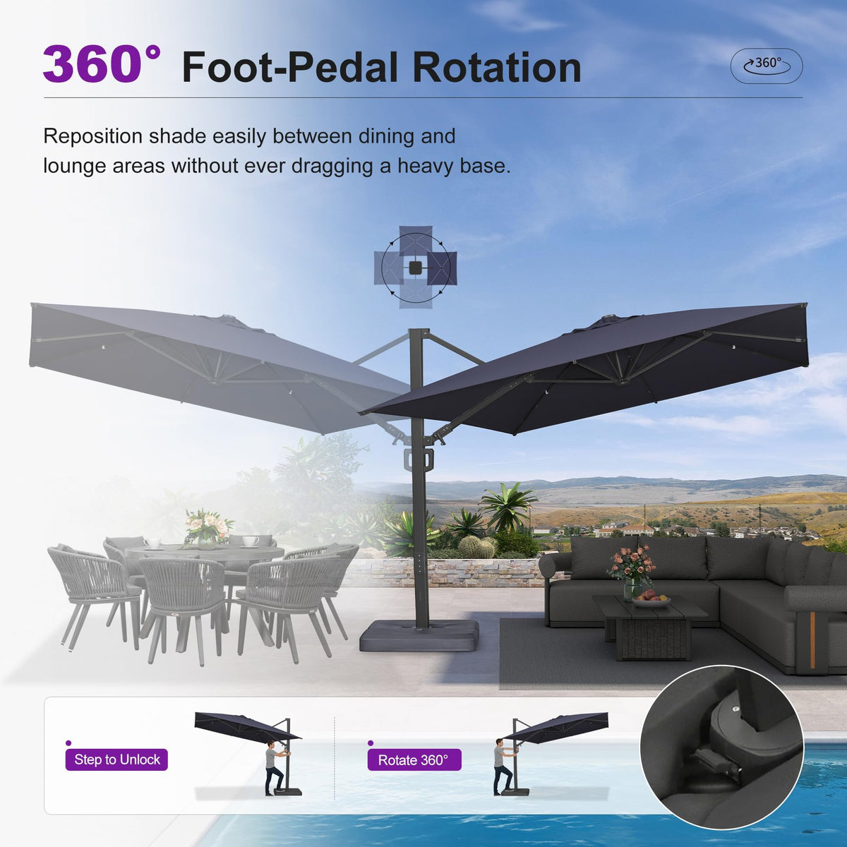 10' x 13' Navy Blue Patio Umbrella with Base F61361