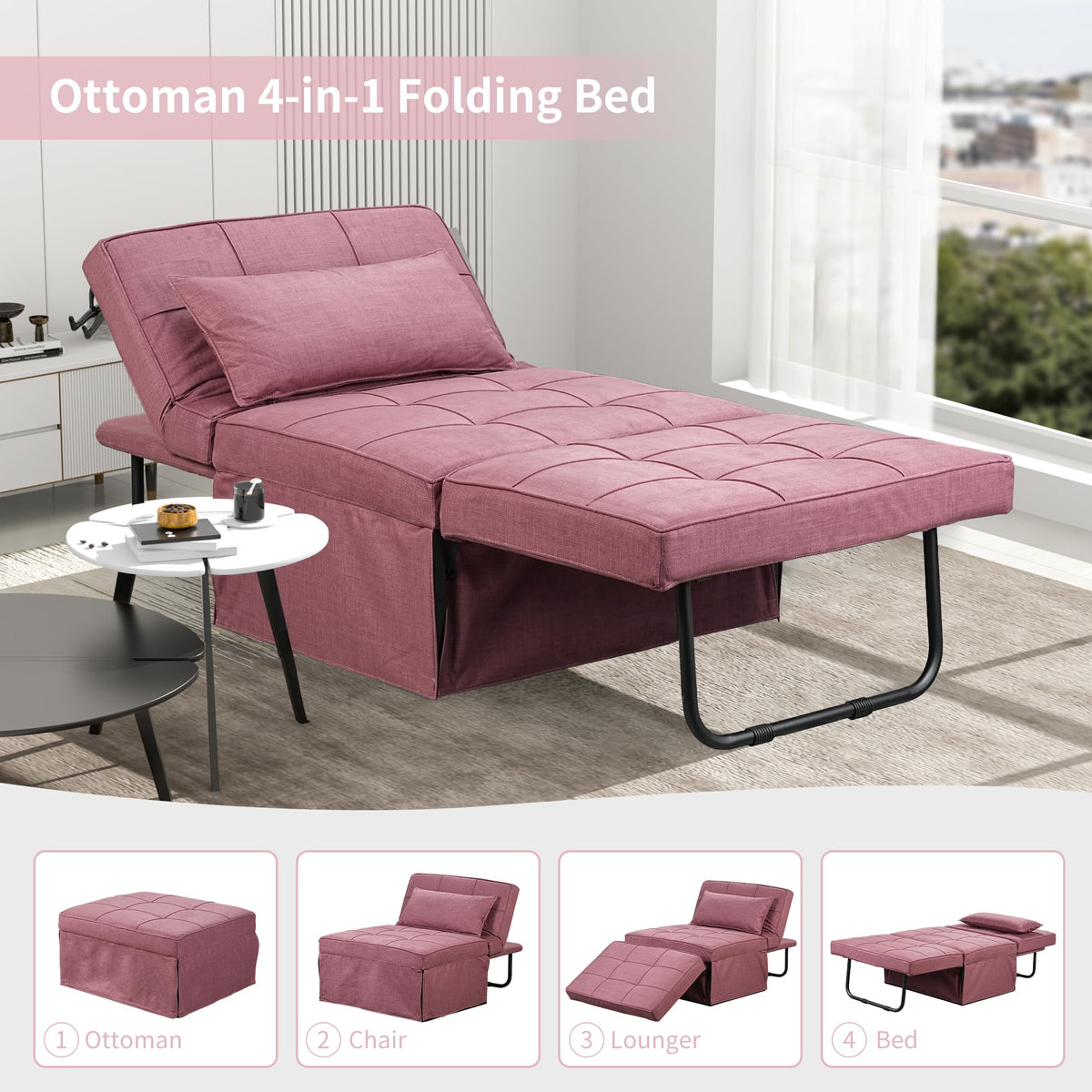 Pink Convertible Sofa Bed C8838