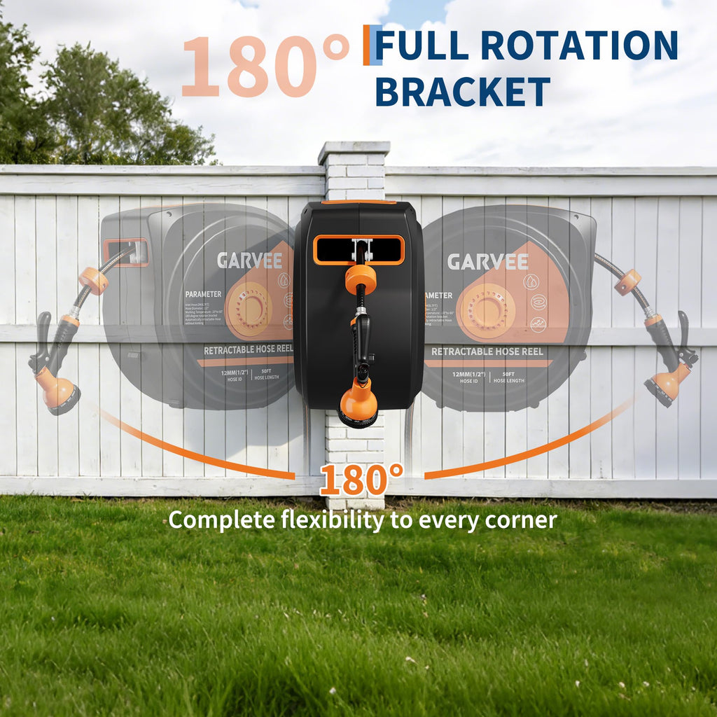1/2 Inch x 50 ft Wall Mounted Garden Hose Reel with 10 Patterns Nozzle J57356