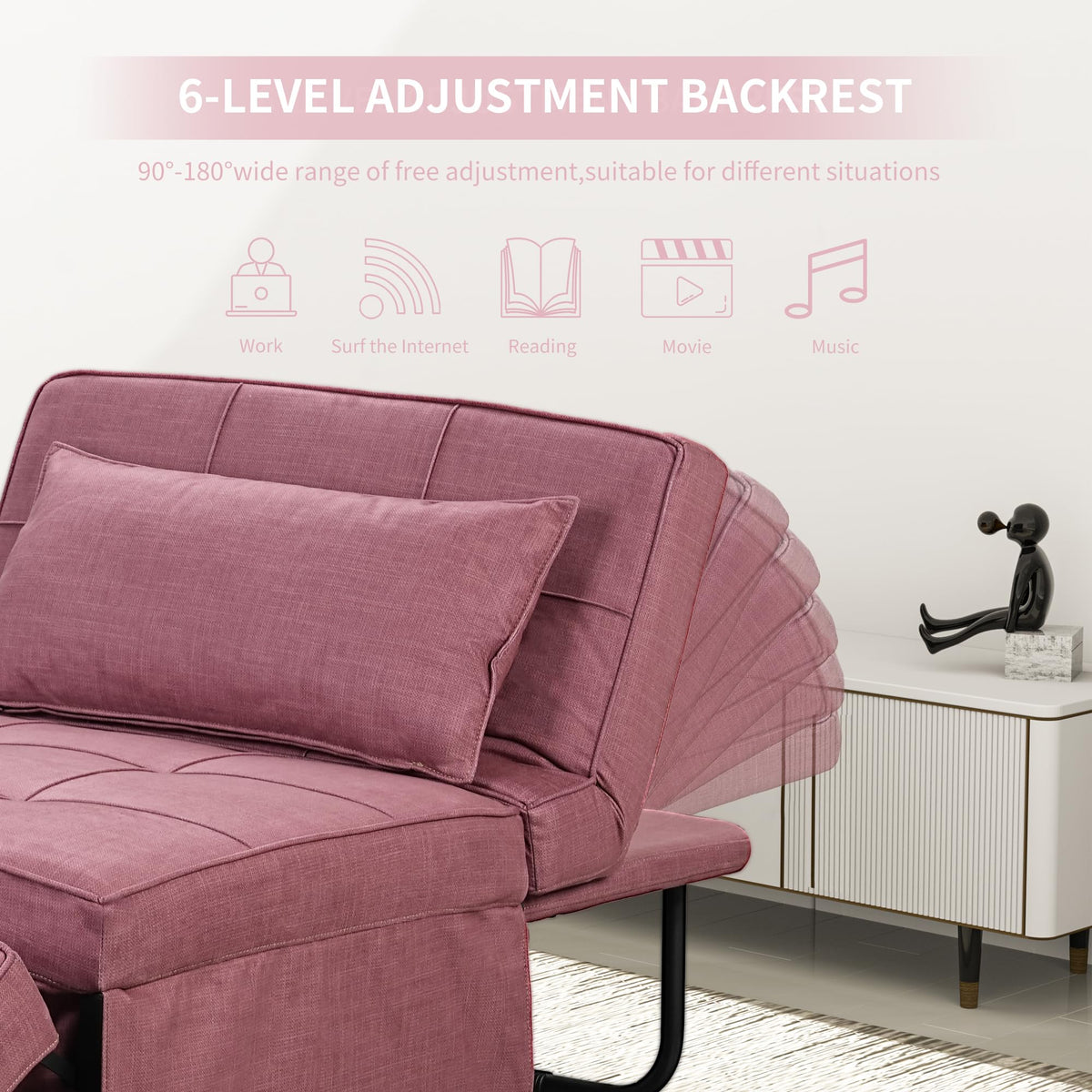 Pink Convertible Sofa Bed C8838