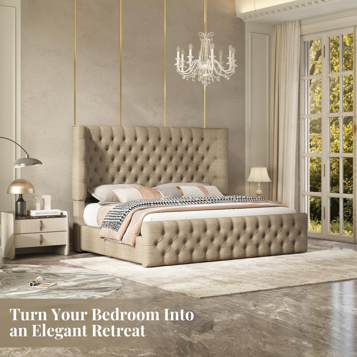 Cal King Bed Frame with Sleigh Headboard & Footboard X787