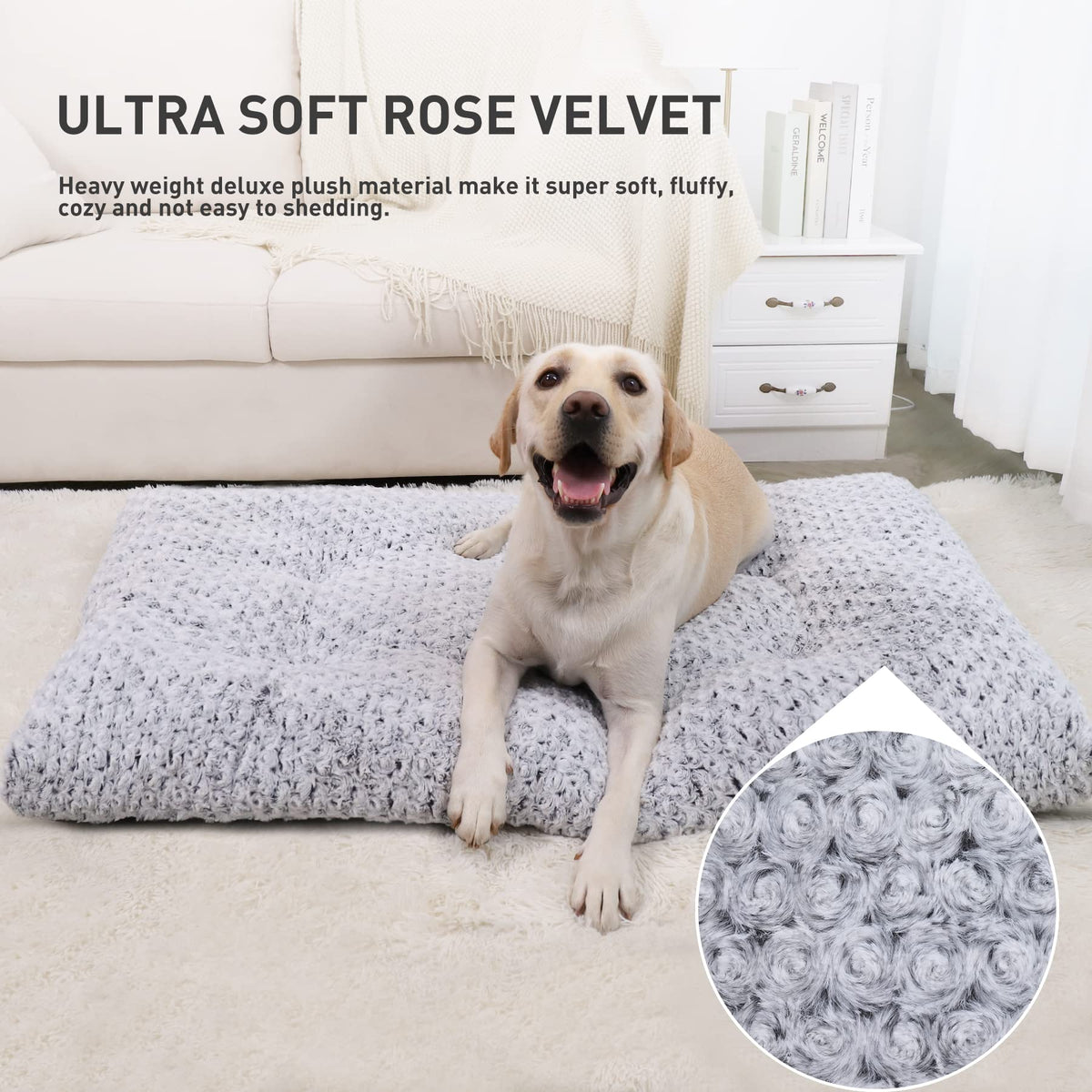 Washable Plush Dog Bed Medium 35"x23" Gray Q27550
