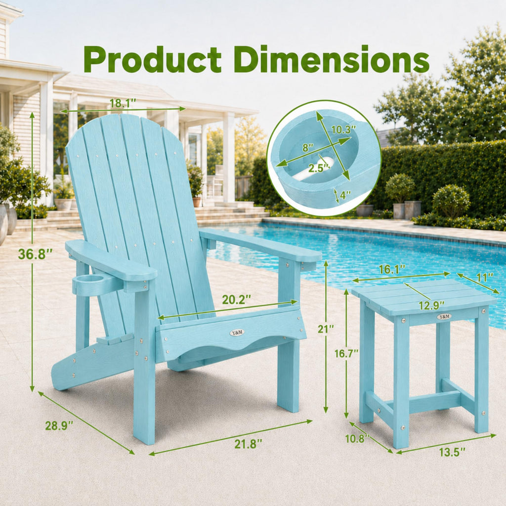 Light Blue HDPE Adirondack Chair Set of 2 with Side Table Y219210