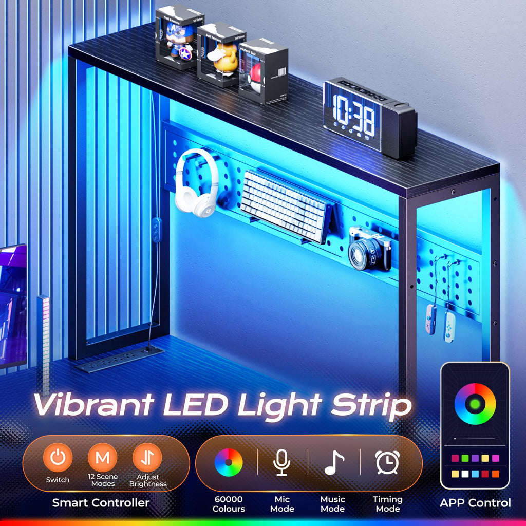 L Shaped Gaming Desk with LED Lights & Power Outlets X761799