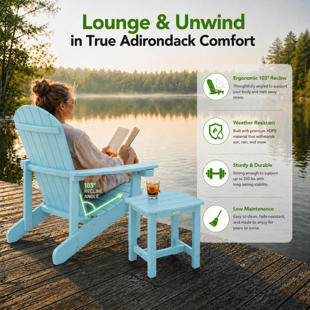 Light Blue HDPE Adirondack Chair Set of 2 with Side Table Y219210