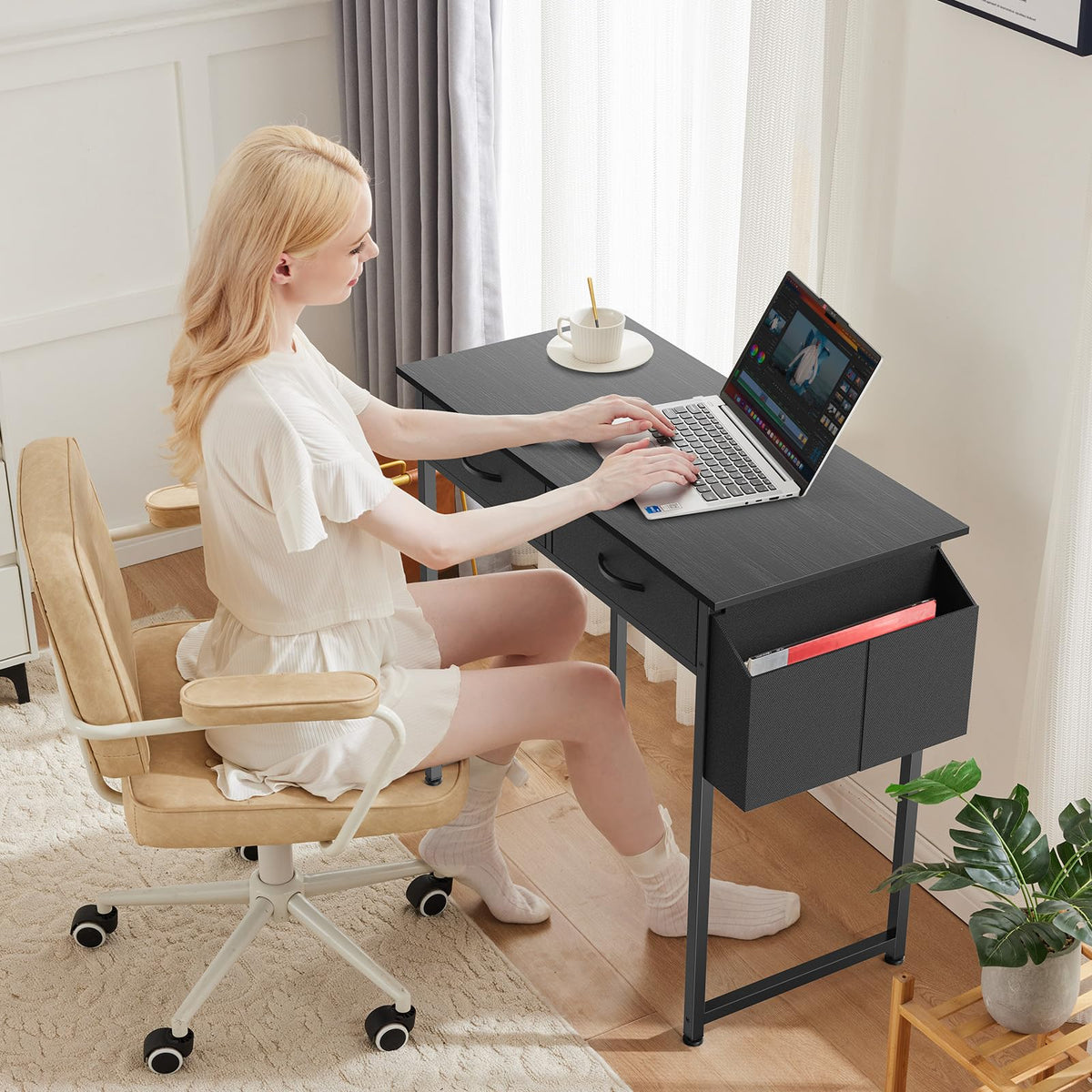 32" Black Computer Desk with Drawers X70852