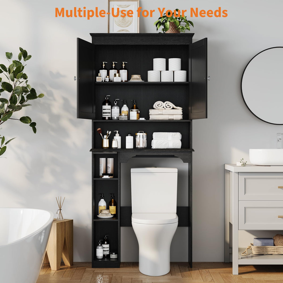30" Over Toilet Storage Cabinet with Toilet Paper Box, Black G3287