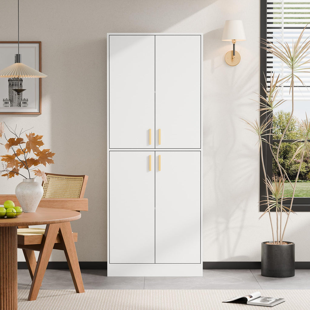 White Wood Storage Cabinet with Doors and Shelves J200