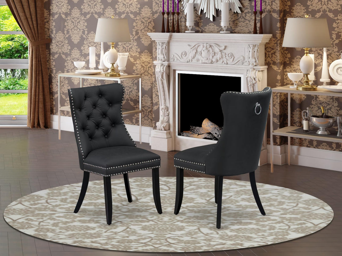 Button Tufted Dark Gray Polyester Fabric Upholstered Dining Chairs, Set of 2 Q58147