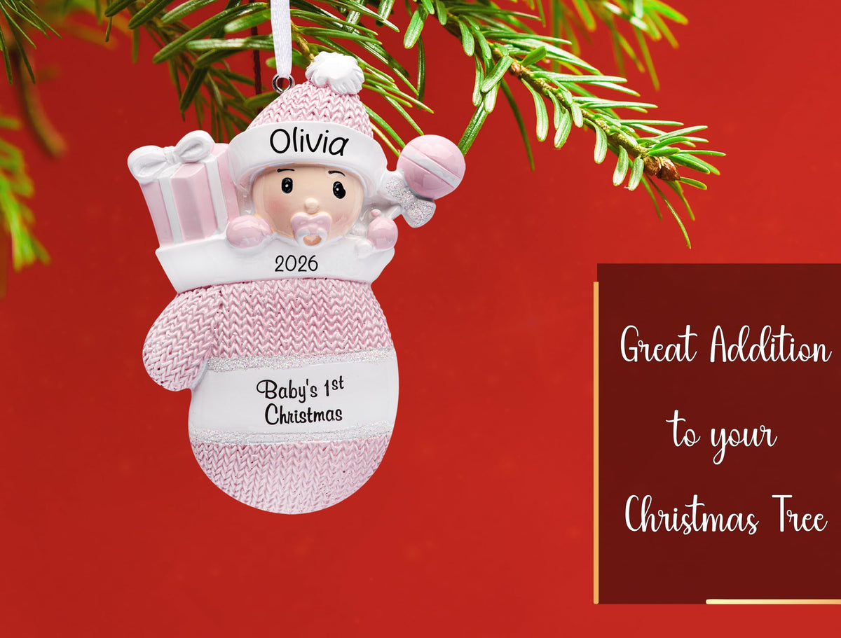 Baby's First Christmas Ornament 2026 Pink Mitten Q335538