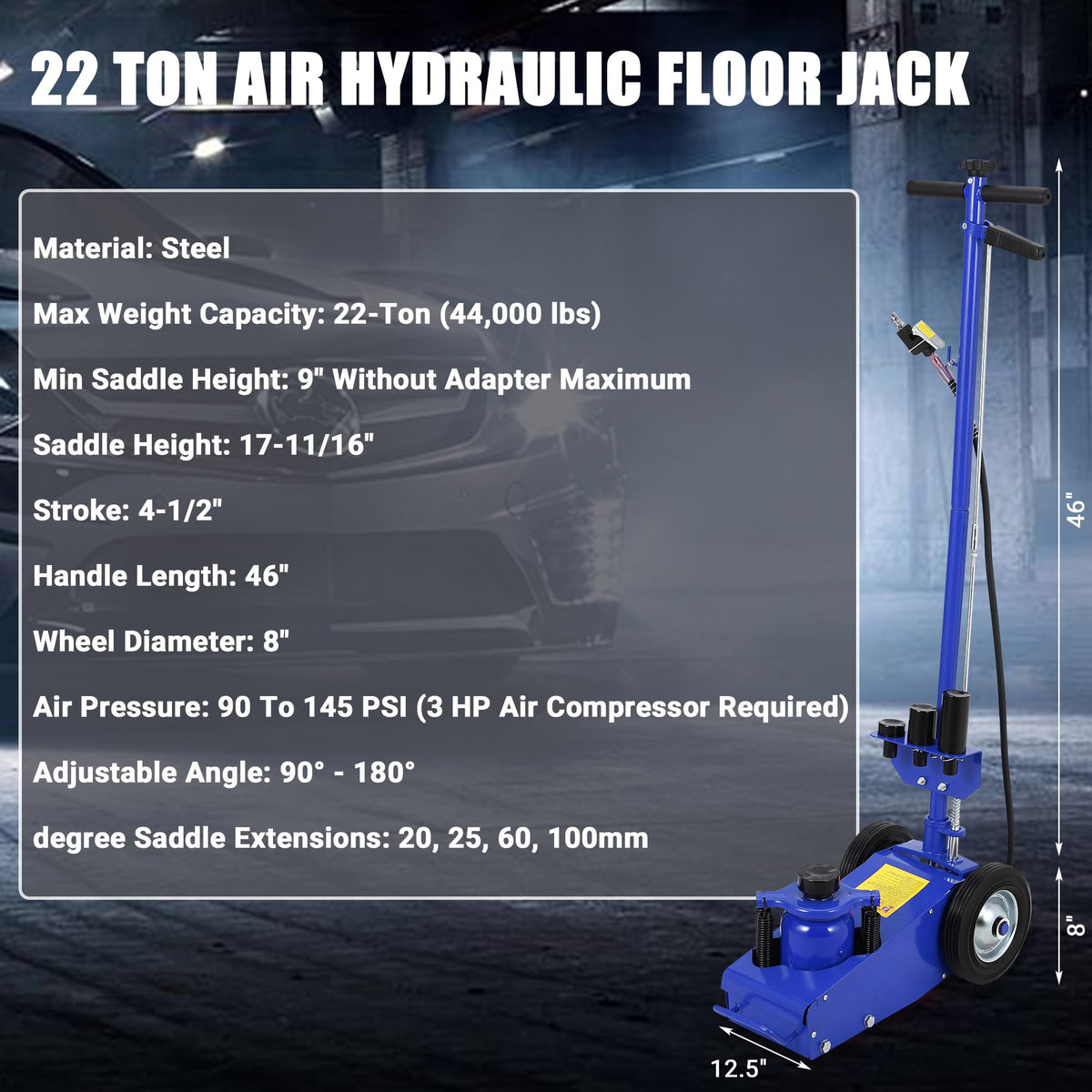 22 Ton Air Hydraulic Floor Jack Low Profile 44,000 Lbs Capacity K234198