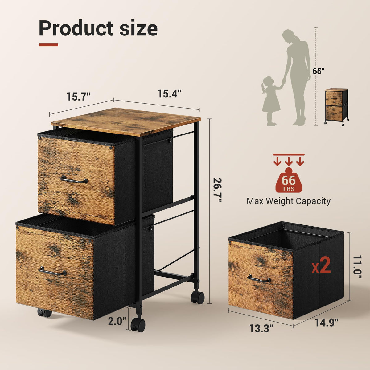 2 Drawer Mobile File Cabinet P734