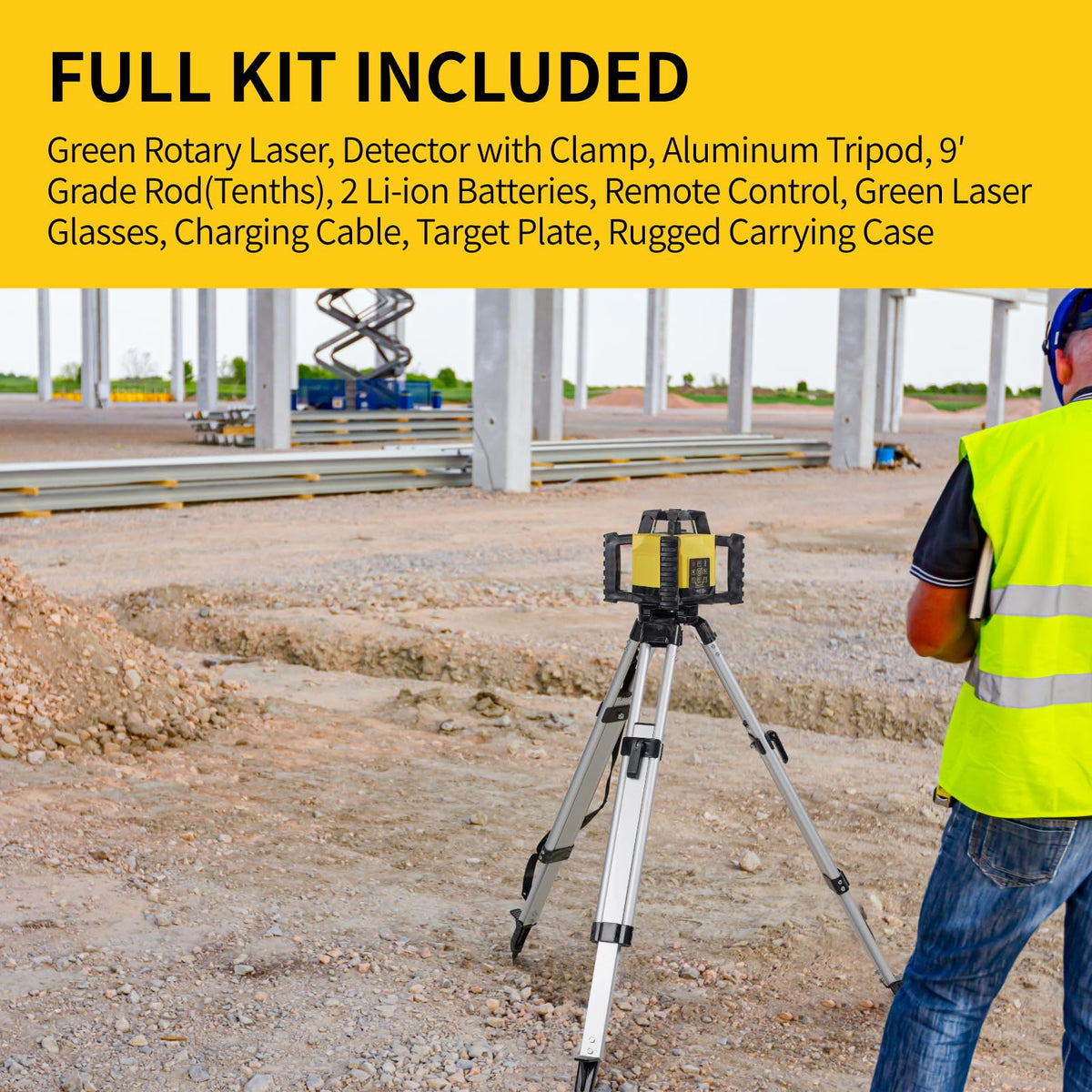 Green Self-Leveling Rotary Laser Level Kit with Tripod O8584