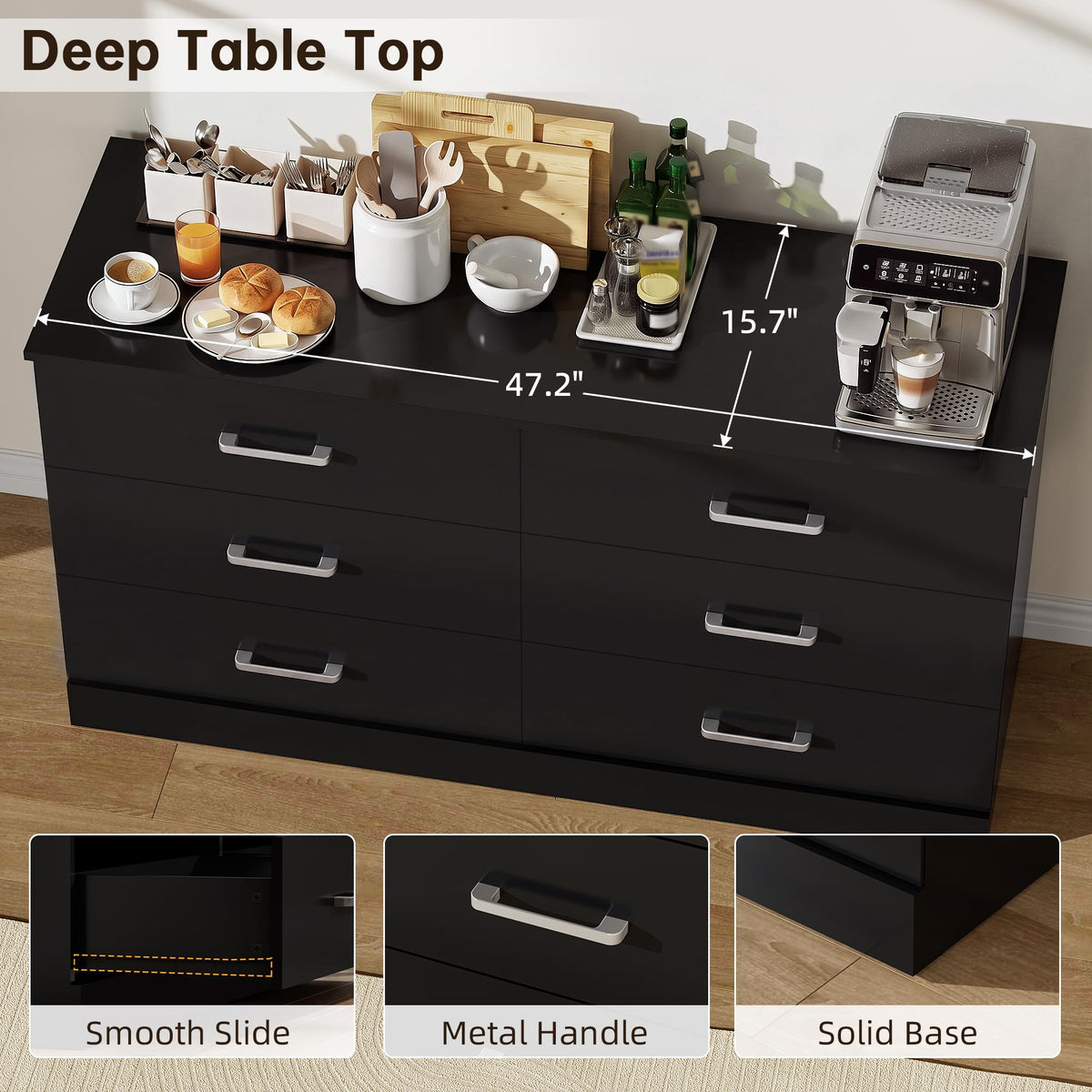 6 Drawer Dark Black Dresser T2980