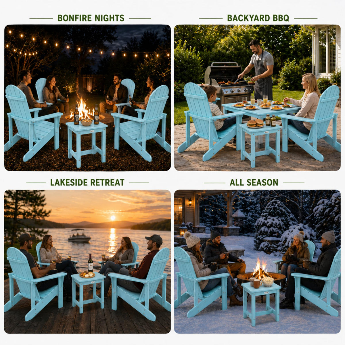 Light Blue HDPE Adirondack Chair Set of 2 with Side Table Y219210