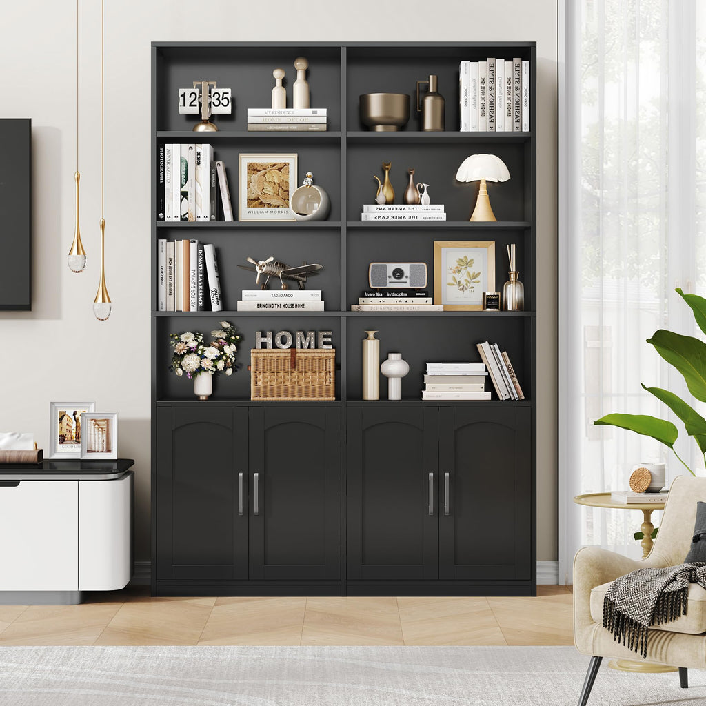 Double Wide Bookshelf and Bookcase with Doors Y4688