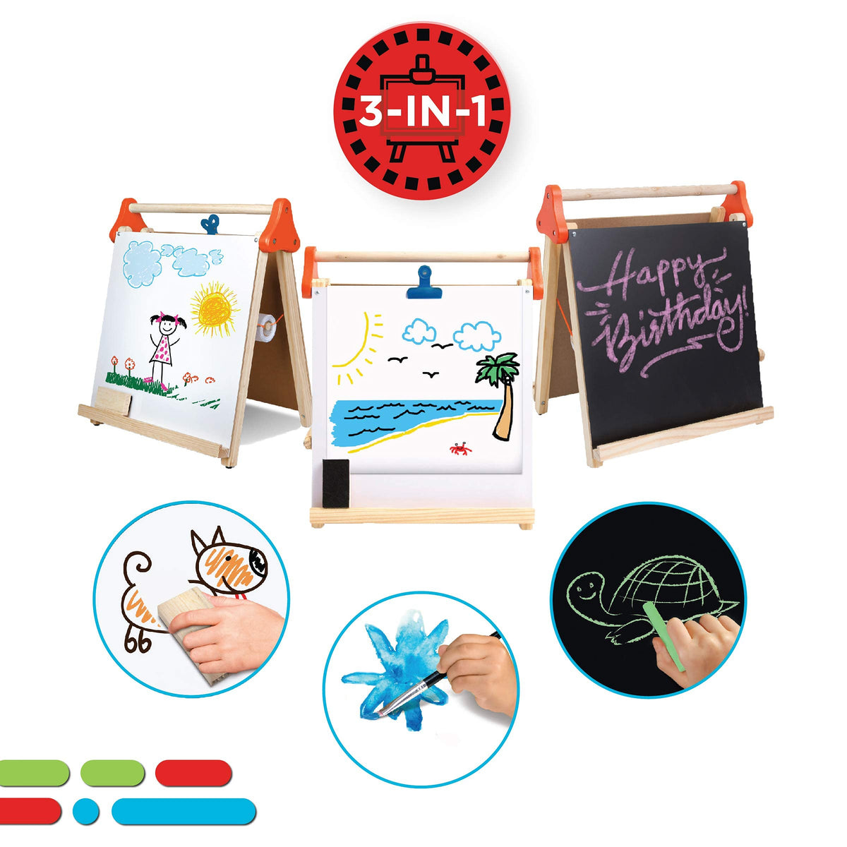 3-in-1 Tabletop Dry Erase Chalkboard Art Easel with Paper Roll P389