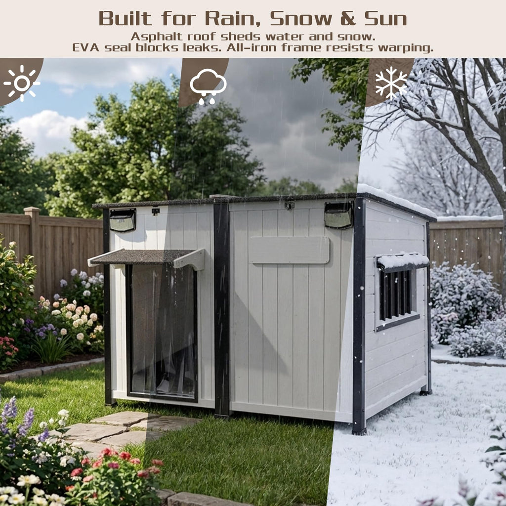 55" Large Wooden Dog House Outdoor Heavy Duty Weatherproof Kennel with Asphalt Roof E250