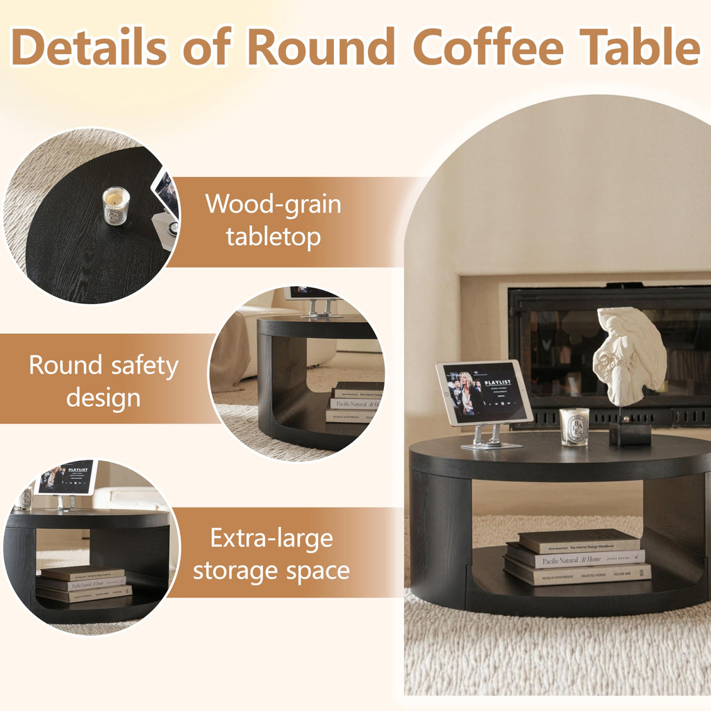 Black Round Coffee Table with Storage I103510