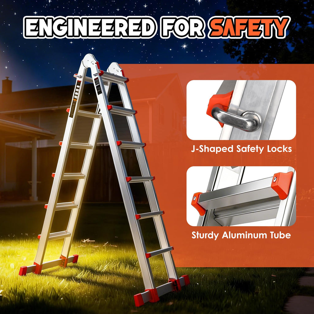 Telescoping Ladder, 22.5 Ft A Frame Anti-Slip Multi Position F513