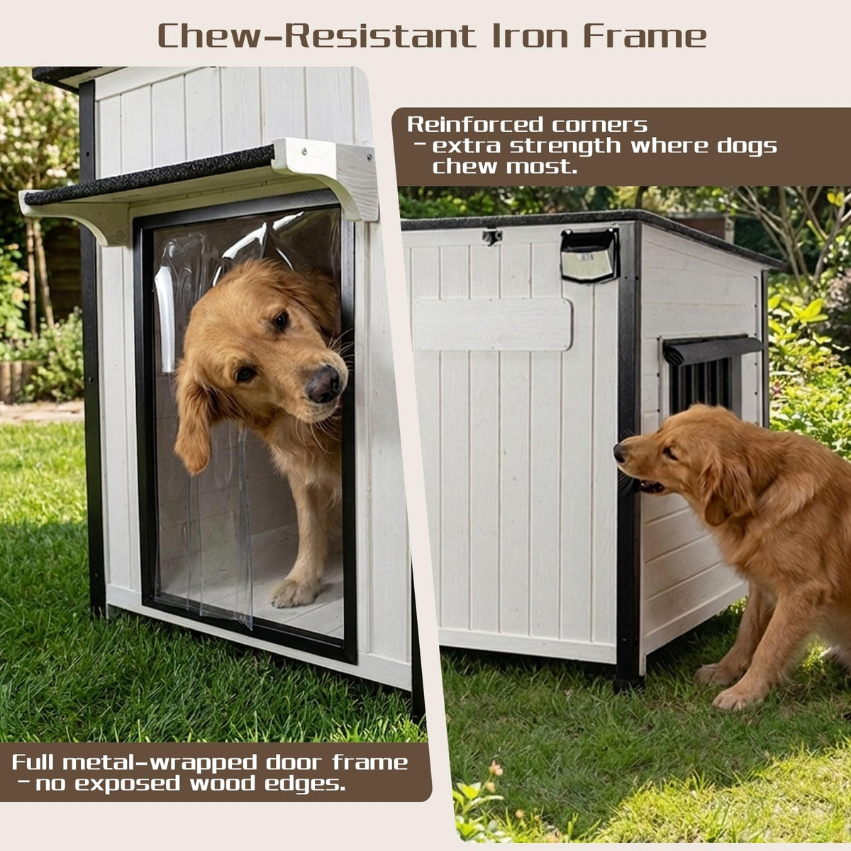 55" Large Wooden Dog House Outdoor Heavy Duty Weatherproof Kennel with Asphalt Roof E250