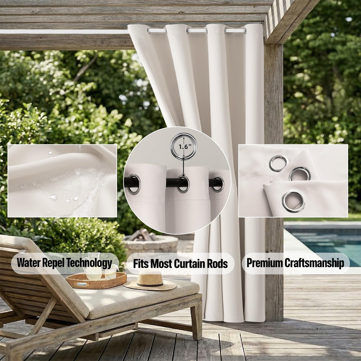 W52 x L108 Weather-resistant Grommet Top Curtains (2 Panels) T91146