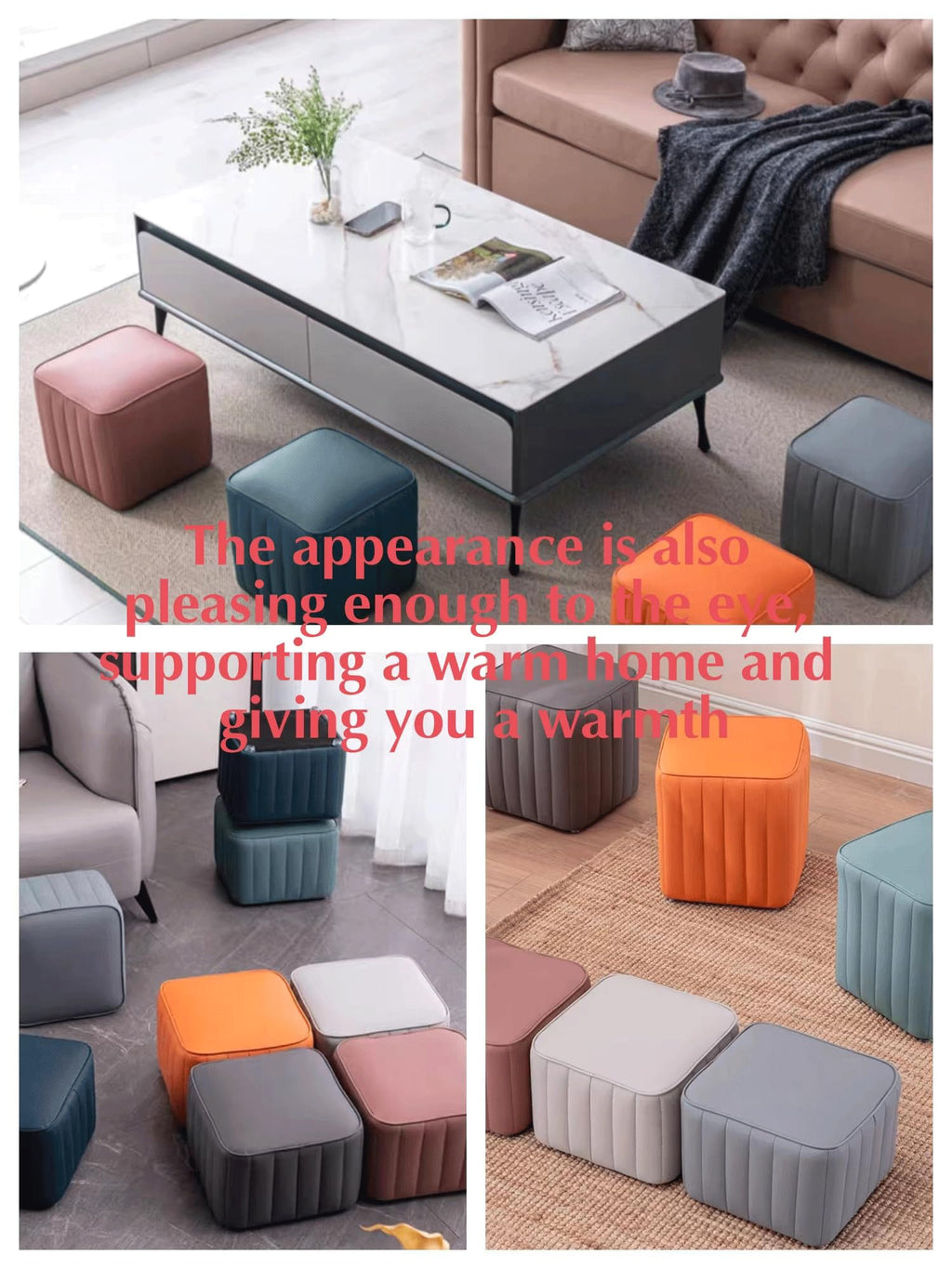 Leather Upholstered Square Footstool S501
