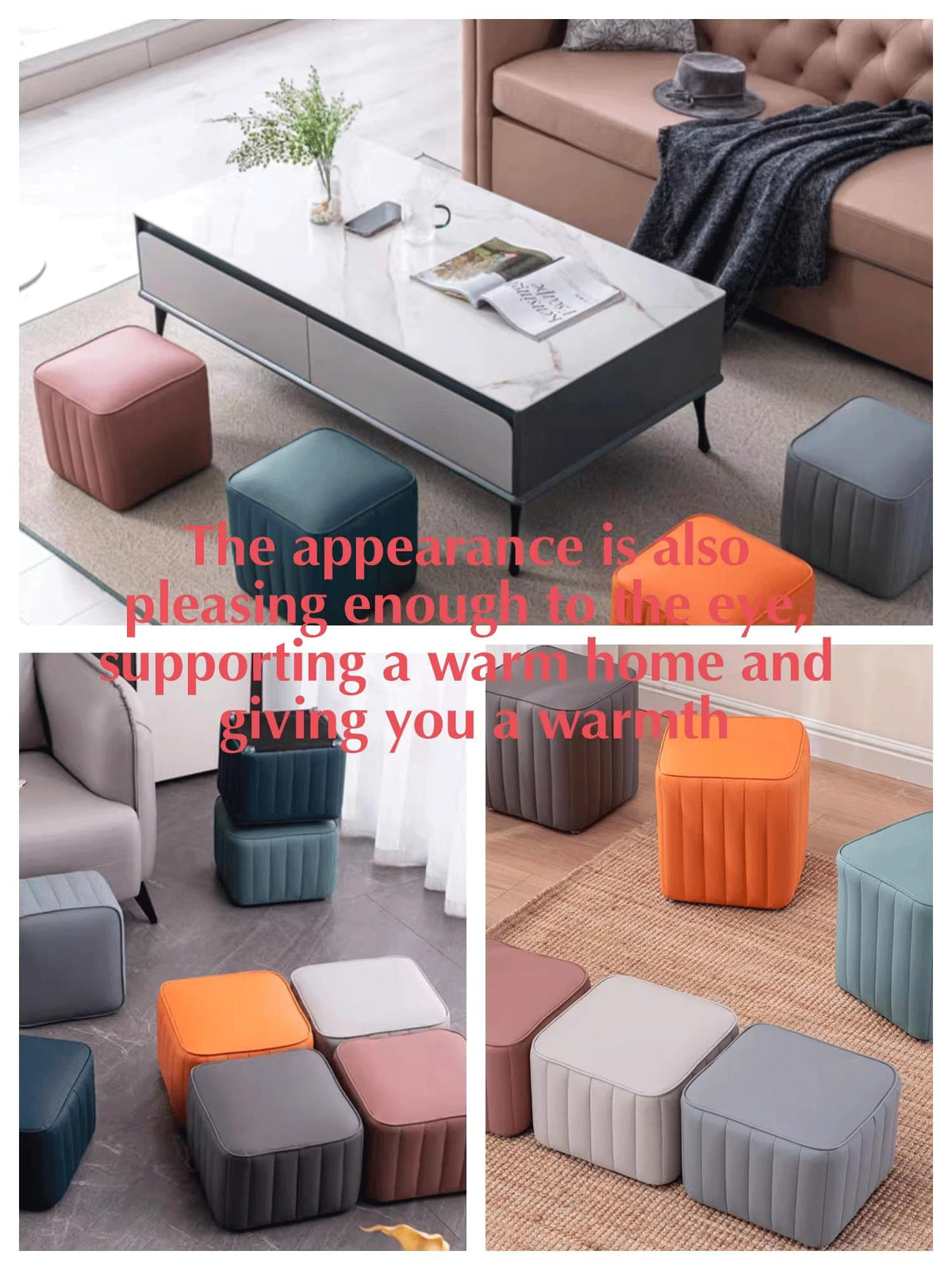 Leather Upholstered Square Footstool S501