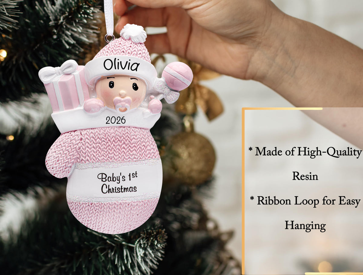 Baby's First Christmas Ornament 2026 Pink Mitten Q335538
