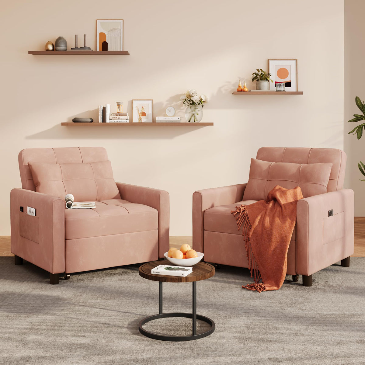 Pink Convertible Sleeper Chair Sofa Bed Z266413