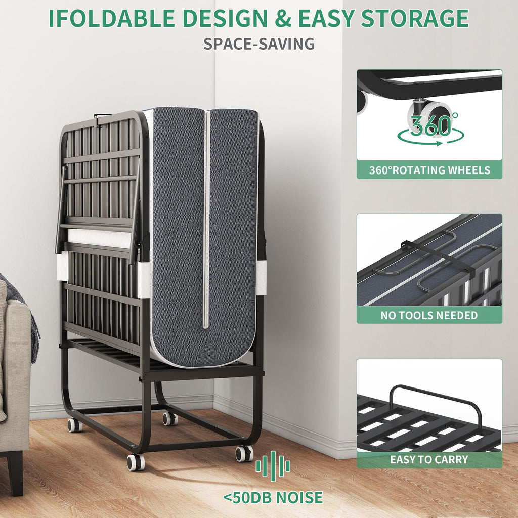 Folding Bed with Mattress, 5-Inch Memory Foam, 500lbs Capacity, Metal Frame T99698