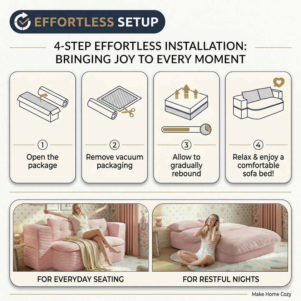 78.7" Pink Memory Foam Futon Sofa Bed D205703