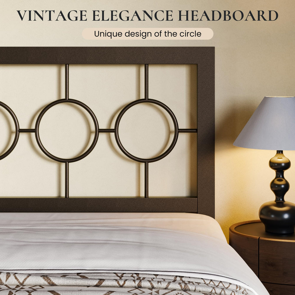 Full Size Brown Metal Bed Frame with Headboard and Footboard M71886