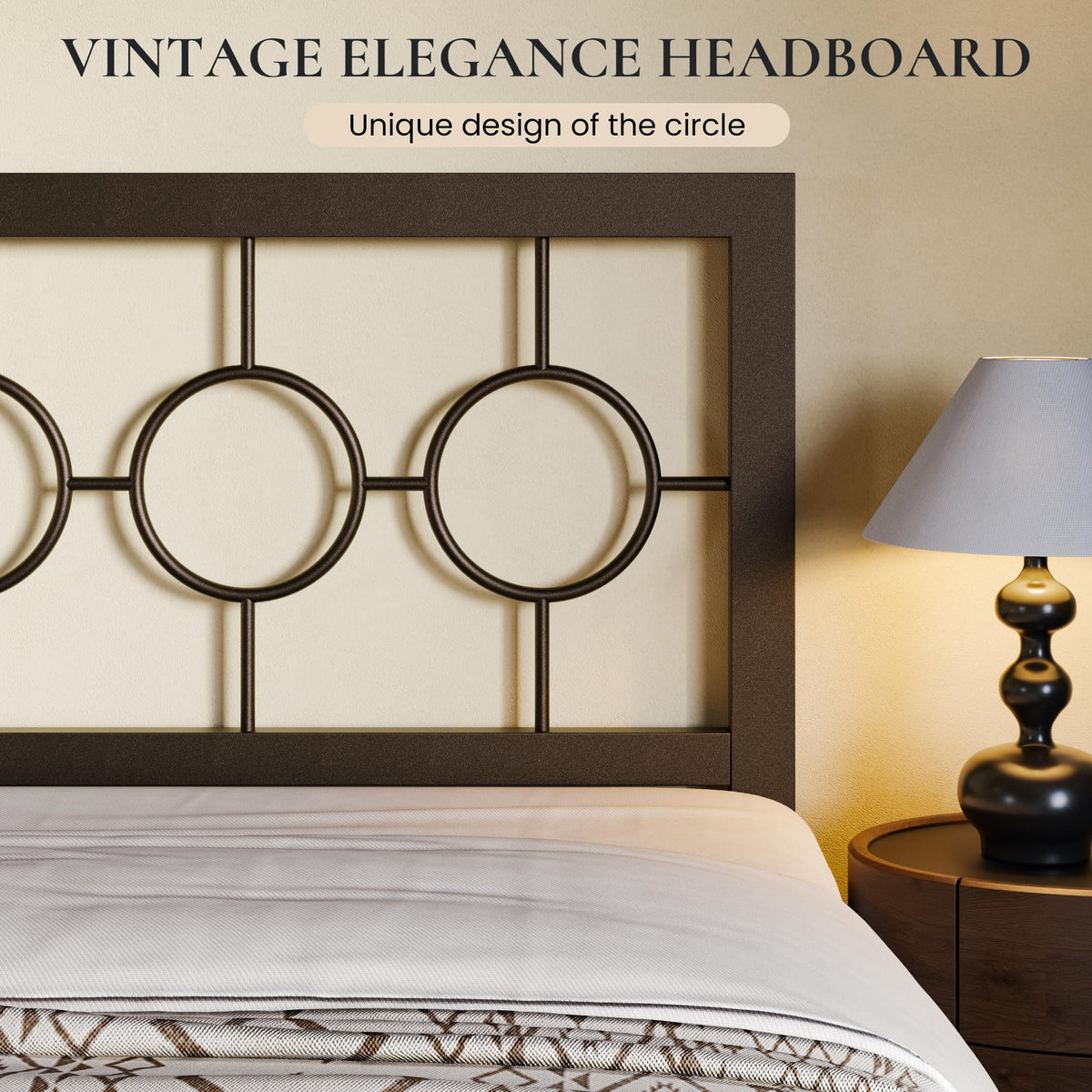 Full Size Brown Metal Bed Frame with Headboard and Footboard M71886