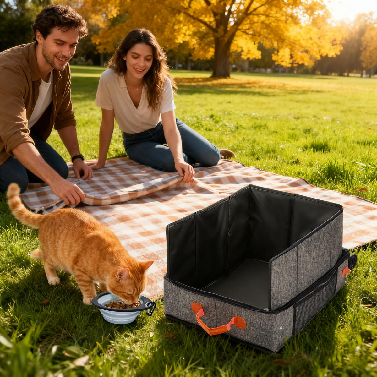 Portable Foldable Cat Litter Box with Lid & Scoop & Bowl G1734